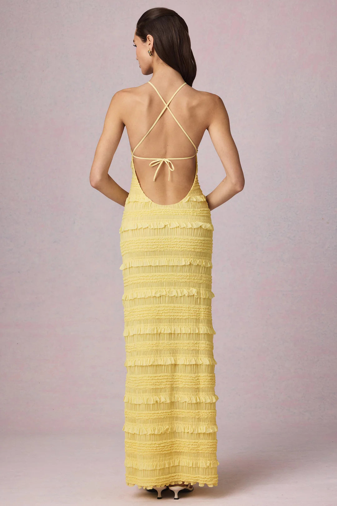 Ruffled Backless Halterneck Maxi Dress