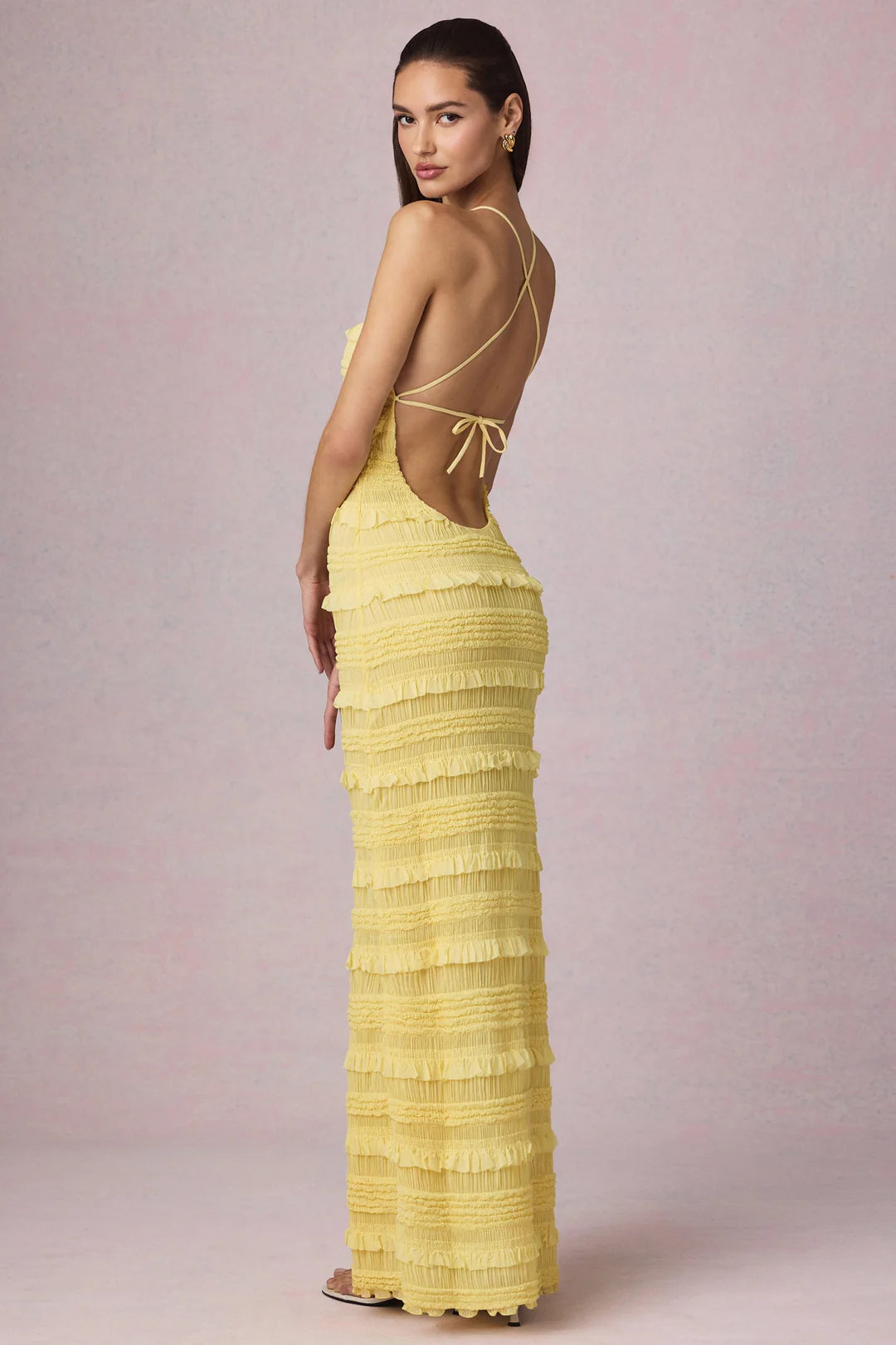 Ruffled Backless Halterneck Maxi Dress