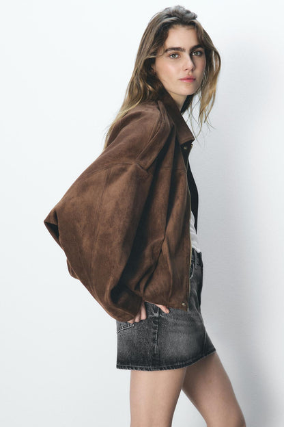 BROWN SUEDE BOMBER JACKET