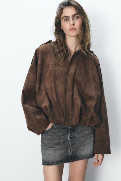 BROWN SUEDE BOMBER JACKET