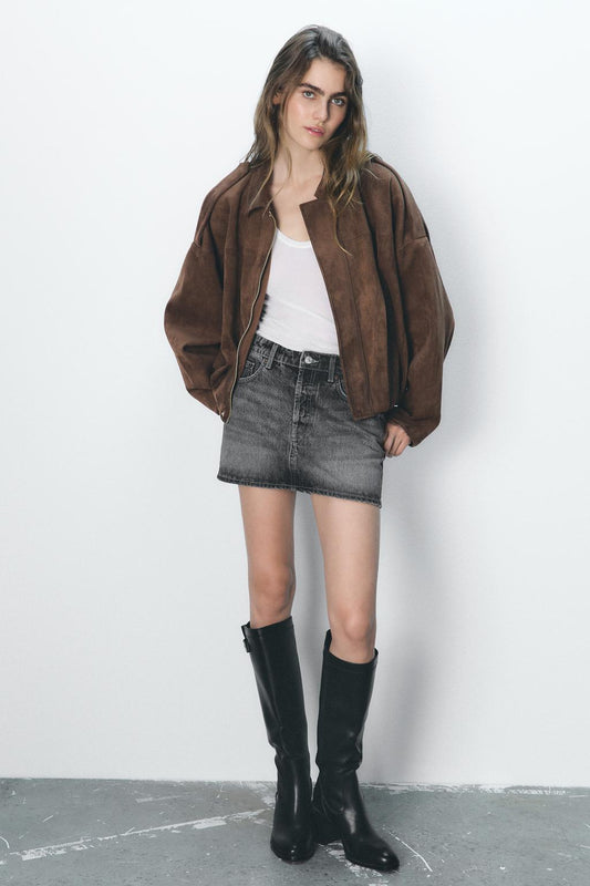 BROWN SUEDE BOMBER JACKET