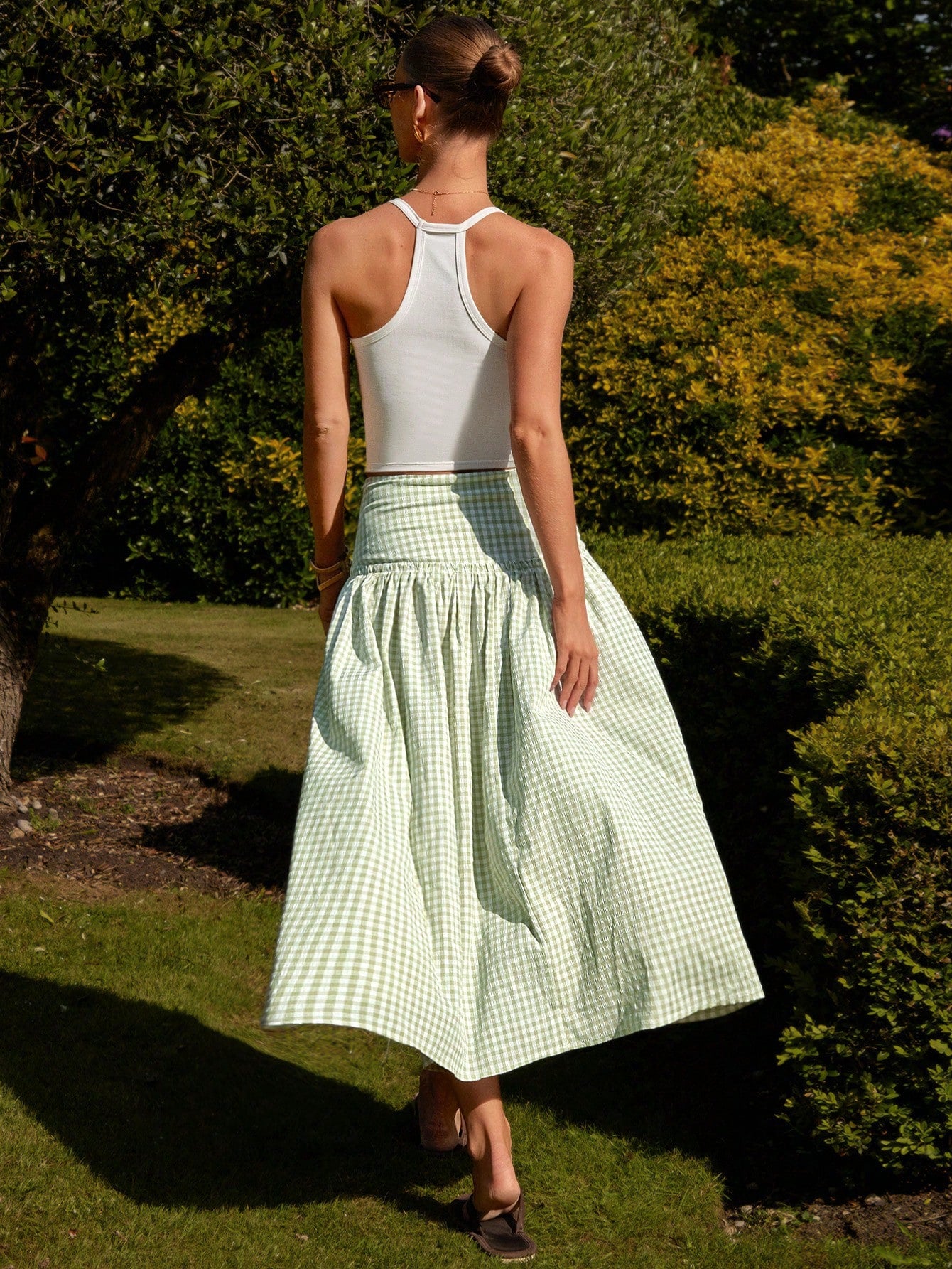 Sage Plaid Midi Skirt