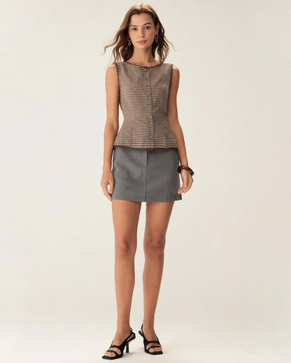 Brown Plaid Gingham Vest