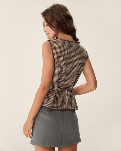 Brown Plaid Gingham Vest