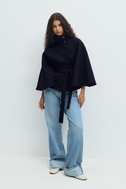 Fall Fashion Belted Cape Jacket