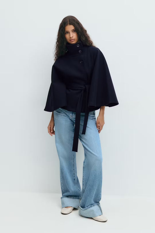 Fall Fashion Belted Cape Jacket