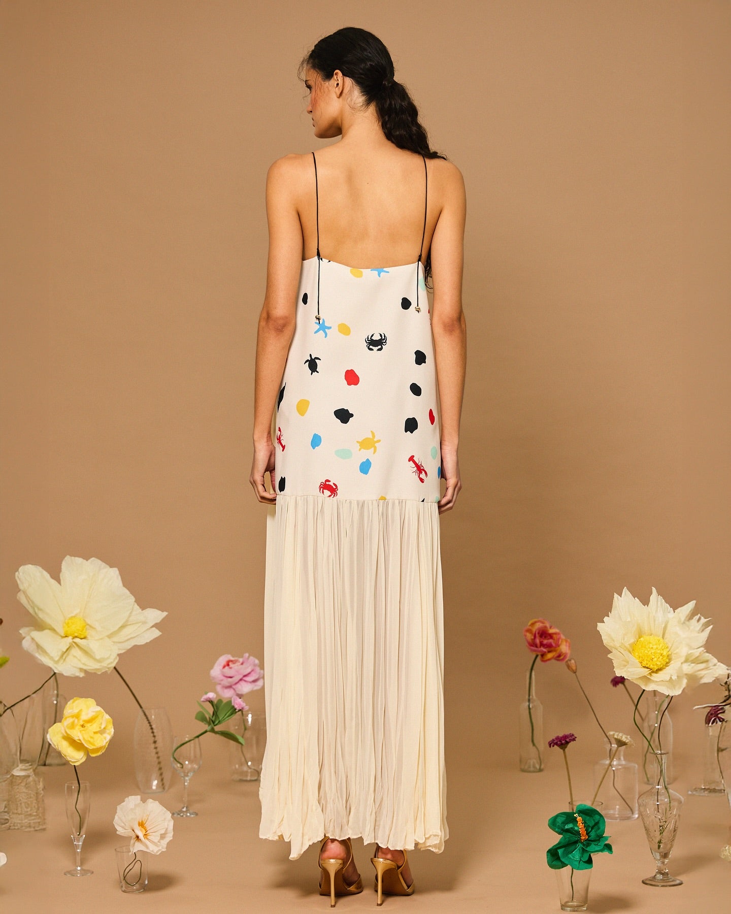 Ocean Dot Pleated  Maxi Dress