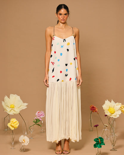 Ocean Dot Pleated  Maxi Dress