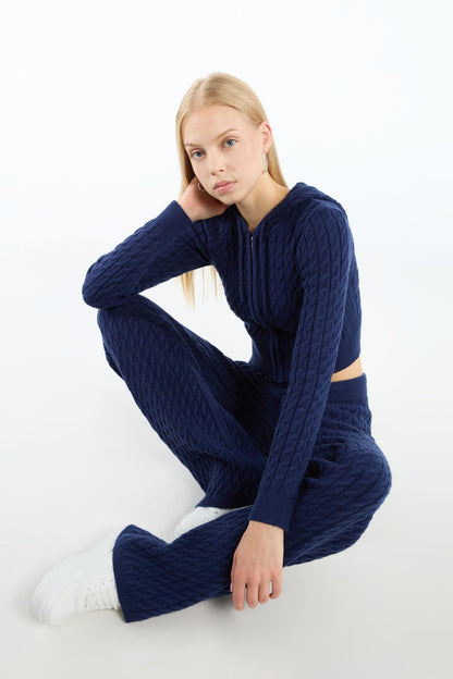 Plait Pattern Co-ord Set in Navy Blue