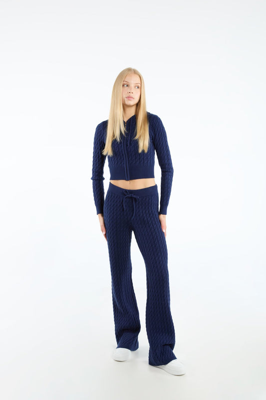 Plait Pattern Co-ord Set in Navy Blue