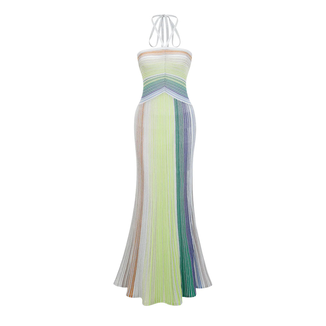 Metallic Sage Halter Neck Long Dress