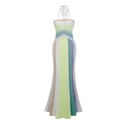 Metallic Sage Halter Neck Long Dress