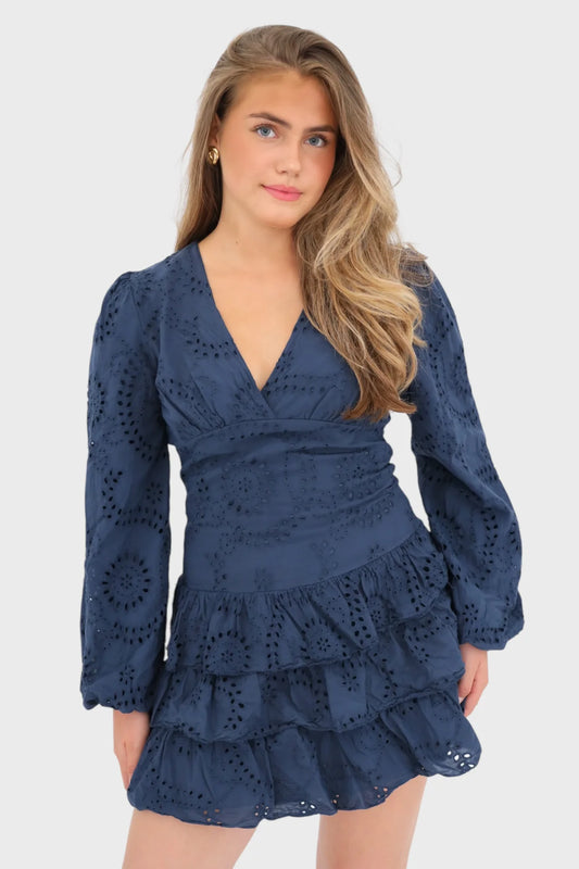 Eyelet Full Sleeve Mini Dress