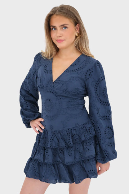 Eyelet Full Sleeve Mini Dress