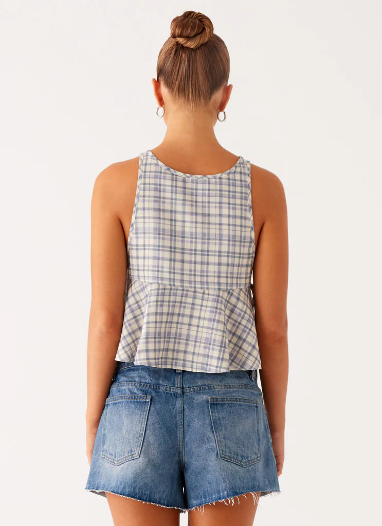Muted Plaid Side Tie Top