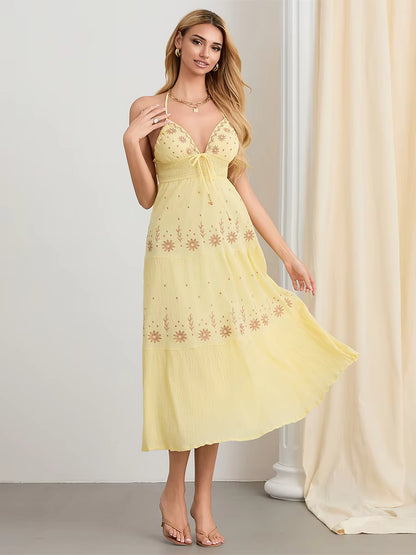 Halter V-Neck Floral Maxi Dress