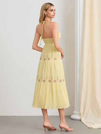 Halter V-Neck Floral Maxi Dress