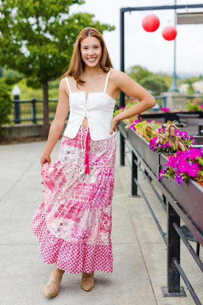 Pink Patchwork Print Skirt