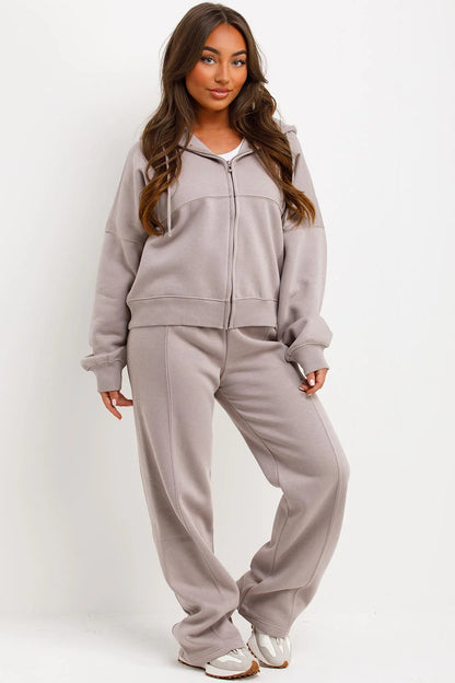 Hooded Sweatshirt And Wide Leg Joggers Tracksuit Set