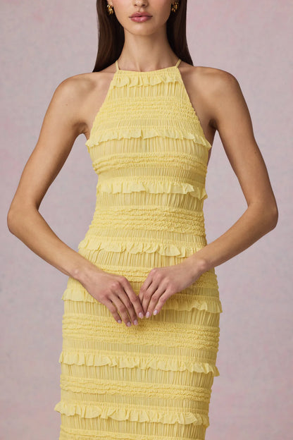 Ruffled Backless Halterneck Maxi Dress