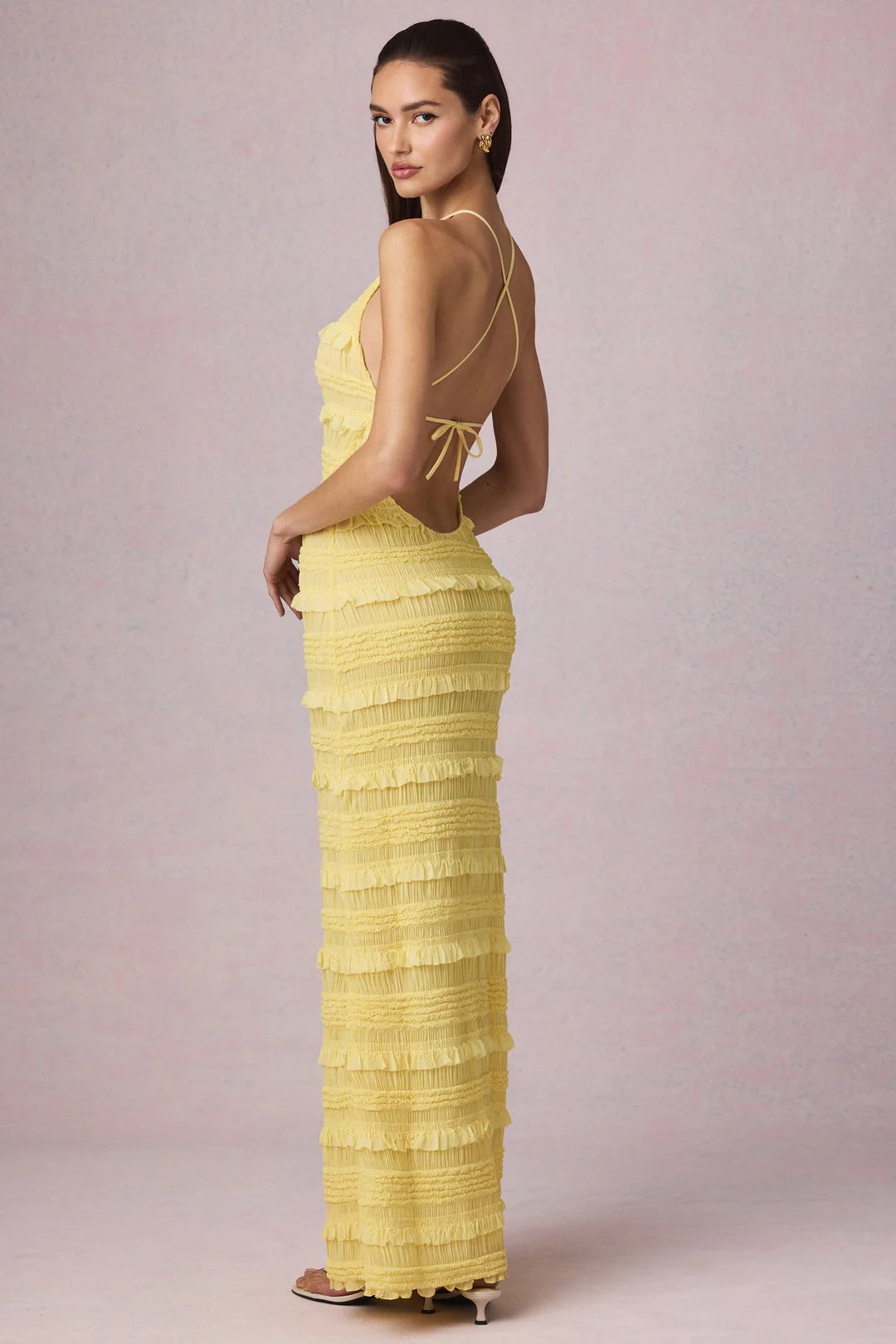 Ruffled Backless Halterneck Maxi Dress