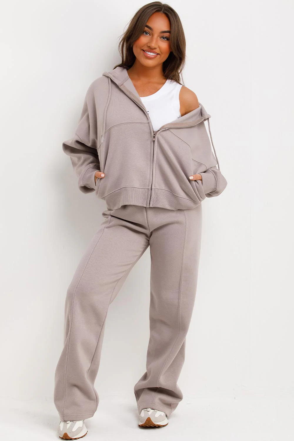 Hooded Sweatshirt And Wide Leg Joggers Tracksuit Set