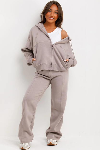 Hooded Sweatshirt And Wide Leg Joggers Tracksuit Set