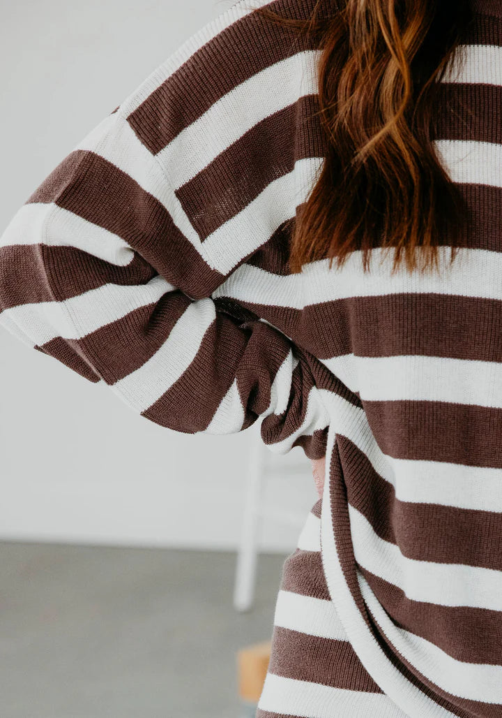 Striped Short Set in Chocholate