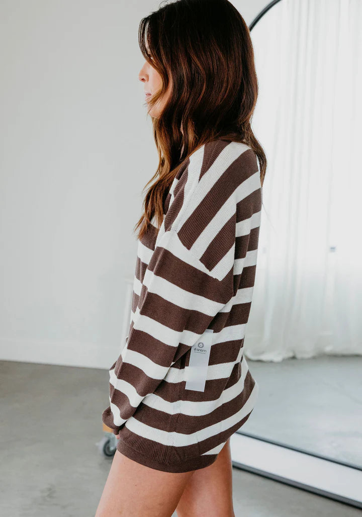 Striped Short Set in Chocholate