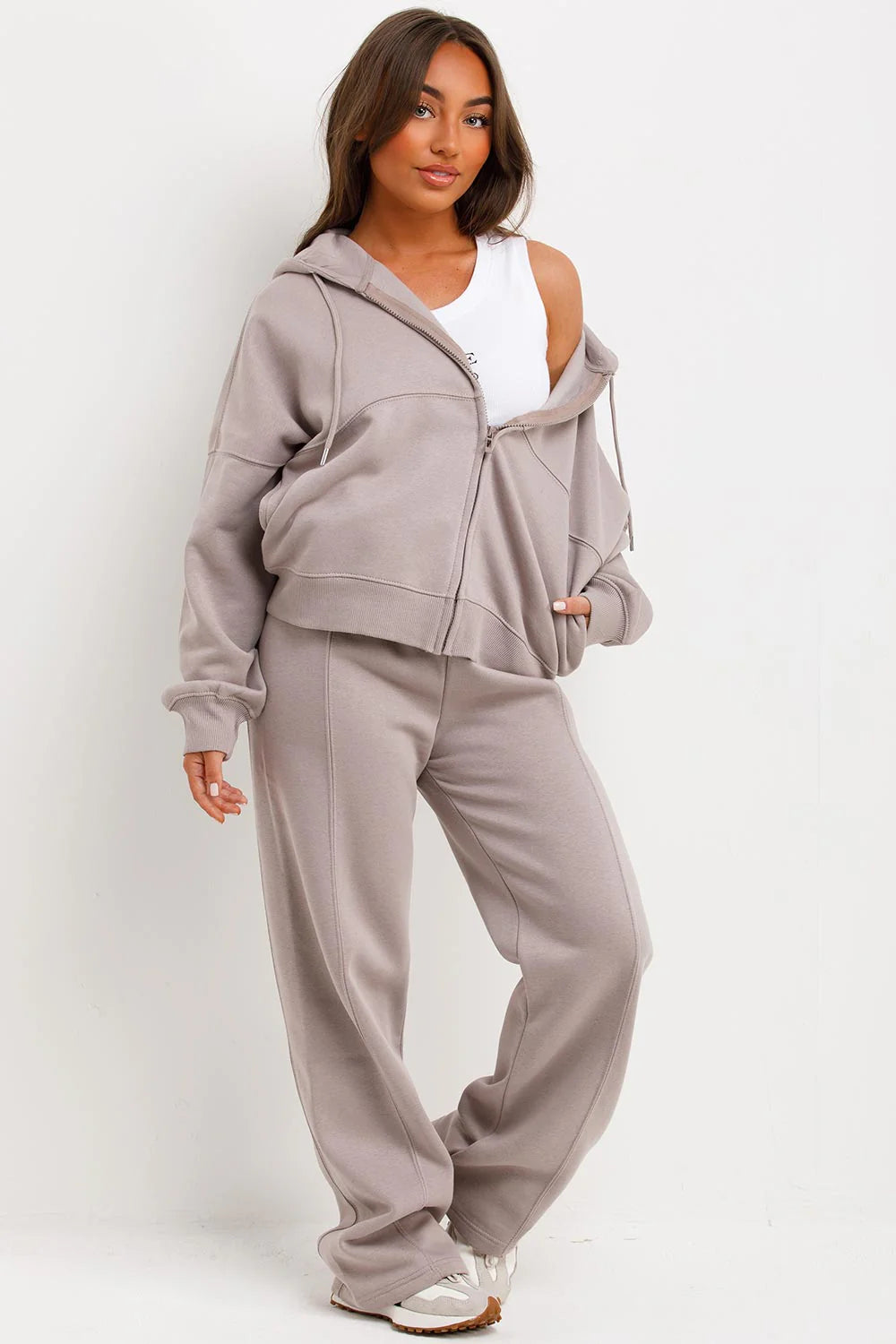 Hooded Sweatshirt And Wide Leg Joggers Tracksuit Set