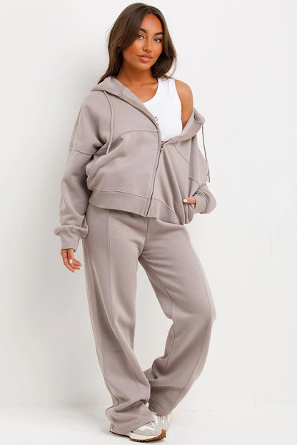Hooded Sweatshirt And Wide Leg Joggers Tracksuit Set