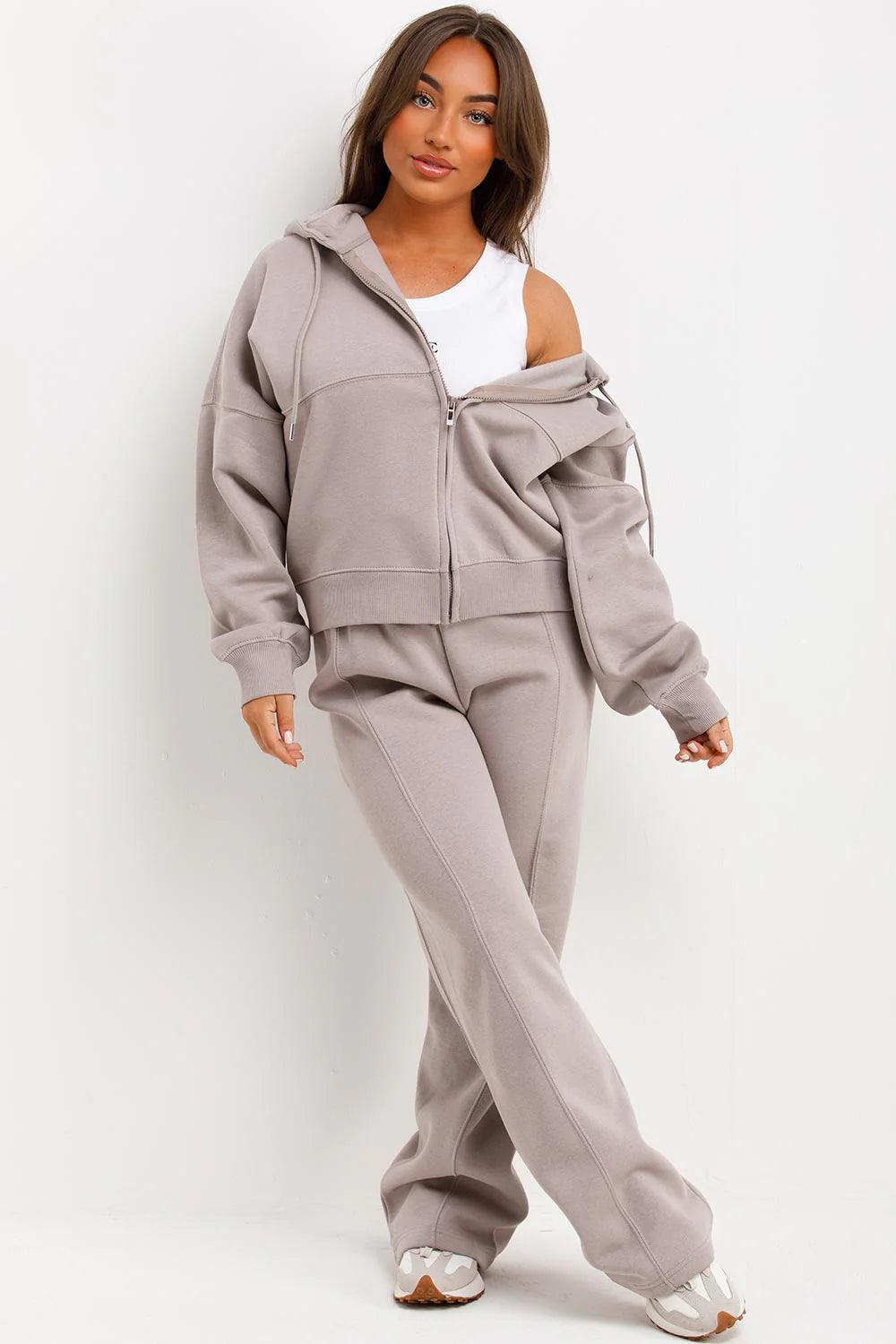 Hooded Sweatshirt And Wide Leg Joggers Tracksuit Set