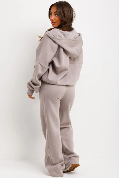 Hooded Sweatshirt And Wide Leg Joggers Tracksuit Set